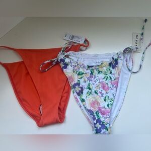 NWT - PACSUN LA Hearts Solid and Floral Bikini Bottoms - 2 Pair- MSP $50